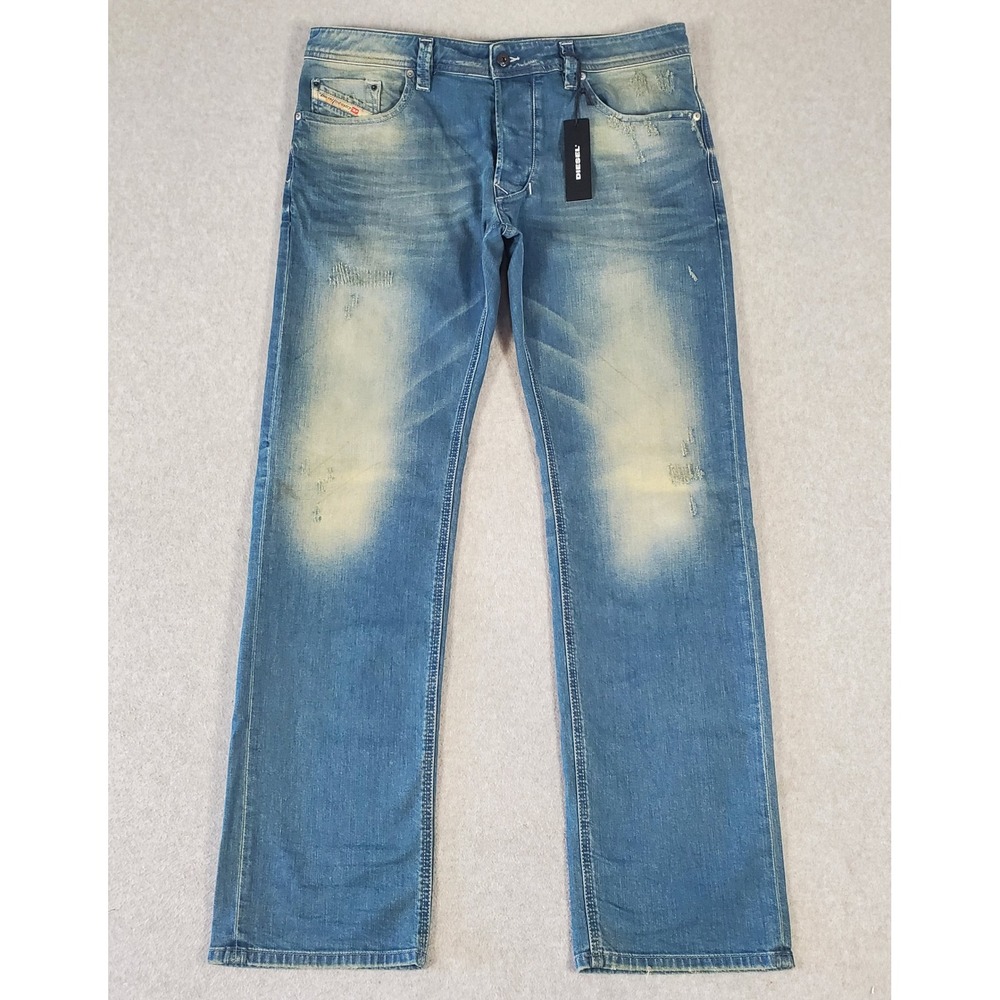 Diesel Larkee Distressed Blue Jeans Straight Leg Mens 36x32 0850U Cotton Stretch